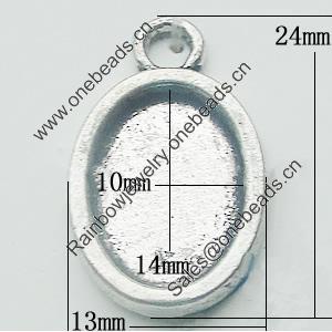 Zinc Alloy Pendant Settings, Lead-free, Outside diameter:13x24mm, Interior diameter:10x14mm, Sold by Bag