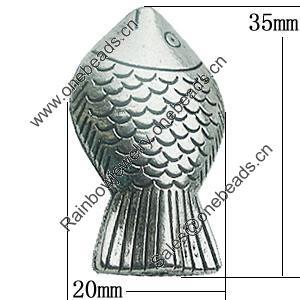Beads, Zinc Alloy Jewelry Findings, Lead-free, Fish 35x20mm, Sold by Bag