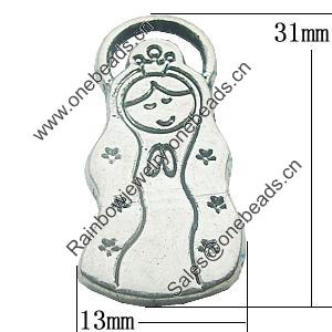 Pendant, Zinc Alloy Jewelry Findings, Lead-free, 13x31mm, Sold by Bag