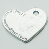 Pendant, Zinc Alloy Jewelry Findings, Lead-free, Heart 33x28mm, Sold by Bag