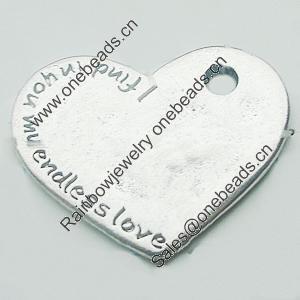 Pendant, Zinc Alloy Jewelry Findings, Lead-free, Heart 33x28mm, Sold by Bag