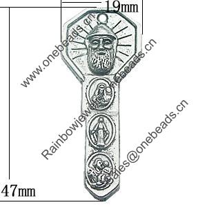 Pendant, Zinc Alloy Jewelry Findings, Lead-free, Key 19x47mm, Sold by Bag