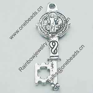 Pendant, Zinc Alloy Jewelry Findings, Lead-free, Key 12x32mm, Sold by Bag