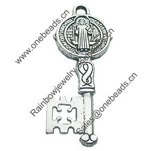 Pendant, Zinc Alloy Jewelry Findings, Lead-free, Key 18x52mm, Sold by Bag