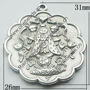 Pendant, Zinc Alloy Jewelry Findings, Lead-free, 26x31mm, Sold by Bag