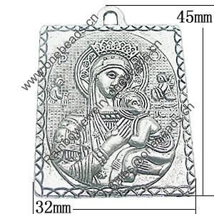 Pendant, Zinc Alloy Jewelry Findings, Lead-free, Rectangle 32x45mm, Sold by Bag