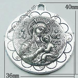 Pendant, Zinc Alloy Jewelry Findings, Lead-free, 36x40mm, Sold by Bag