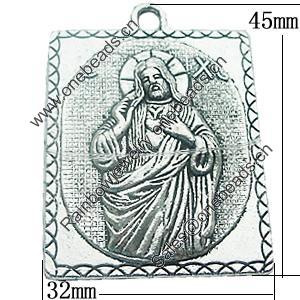 Pendant, Zinc Alloy Jewelry Findings, Lead-free, Rectangle 32x45mm, Sold by Bag