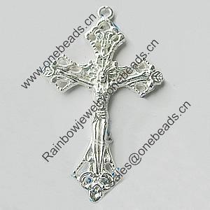 Pendant, Zinc Alloy Jewelry Findings, Lead-free, Cross 24x40mm, Sold by Bag