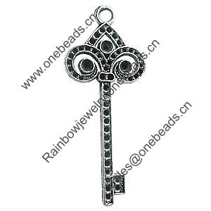 Pendant, Zinc Alloy Jewelry Findings, Lead-free, Key 28x67mm, Sold by Bag