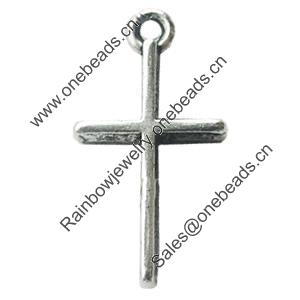 Pendant, Zinc Alloy Jewelry Findings, Lead-free, Cross 11x21mm, Sold by Bag