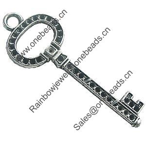 Pendant, Zinc Alloy Jewelry Findings, Lead-free, Key 61x22mm, Sold by Bag