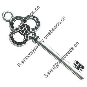 Pendant, Zinc Alloy Jewelry Findings, Lead-free, Key 65x23mm, Sold by Bag