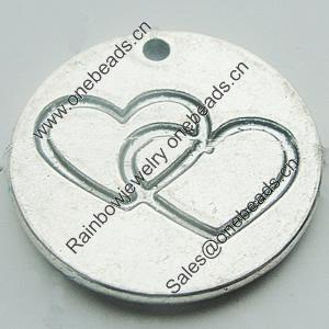 Pendant, Zinc Alloy Jewelry Findings, Lead-free, Flat Round 25mm, Sold by Bag