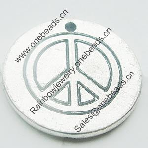 Pendant, Zinc Alloy Jewelry Findings, Lead-free, Flat Round 25mm, Sold by Bag