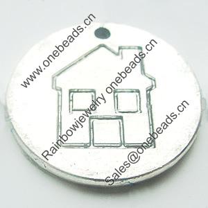 Pendant, Zinc Alloy Jewelry Findings, Lead-free, Flat Round 25mm, Sold by Bag