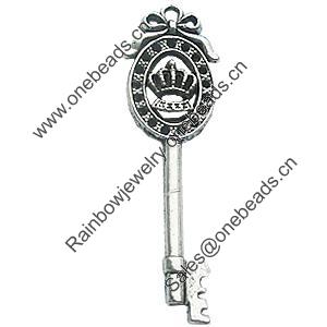 Pendant, Zinc Alloy Jewelry Findings, Lead-free, Key 17x58mm, Sold by Bag