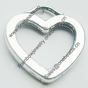 Pendant, Zinc Alloy Jewelry Findings, Lead-free, Heart 20x21mm, Sold by Bag