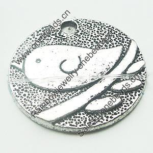 Pendant, Zinc Alloy Jewelry Findings, Lead-free, Flat Round 25mm, Sold by Bag