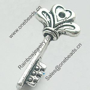 Pendant, Zinc Alloy Jewelry Findings, Lead-free, Key 14x30mm, Sold by Bag