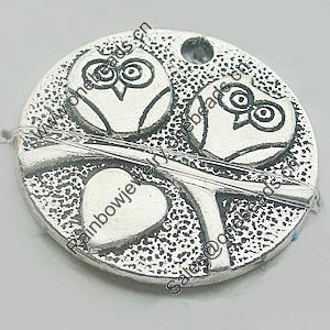 Pendant, Zinc Alloy Jewelry Findings, Lead-free, Flat Round 25mm, Sold by Bag