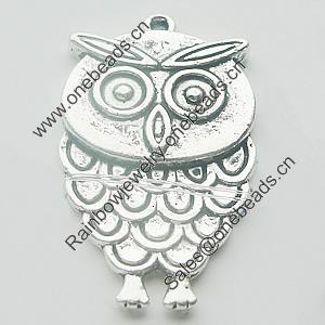 Pendant, Zinc Alloy Jewelry Findings, Lead-free, Owl 21x36mm, Sold by Bag
