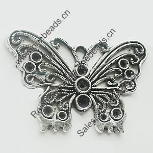 Pendant, Zinc Alloy Jewelry Findings, Lead-free, Butterfly 49x34mm, Sold by Bag