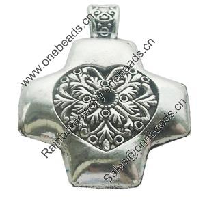 Pendant, Zinc Alloy Jewelry Findings, Lead-free, Cross 45x57mm, Sold by Bag