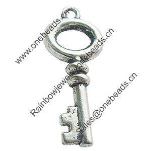 Pendant, Zinc Alloy Jewelry Findings, Lead-free, Key 13x32mm, Sold by Bag