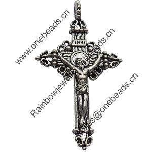 Pendant, Zinc Alloy Jewelry Findings, Lead-free, Cross, 26x50mm, Sold by Bag