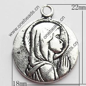 Pendant, Zinc Alloy Jewelry Findings, Lead-free, 18x22mm, Sold by Bag