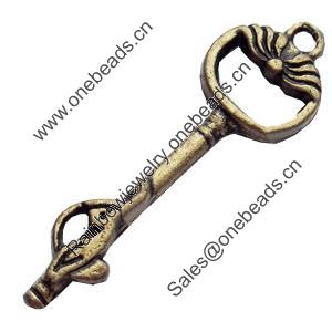 Pendant, Zinc Alloy Jewelry Findings, Lead-free, Key, 10x35mm, Sold by Bag