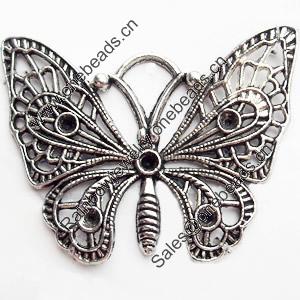 Pendant, Zinc Alloy Jewelry Findings, Lead-free, Butterfly, 48x37mm, Sold by Bag