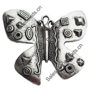Pendant, Zinc Alloy Jewelry Findings, Lead-free, Butterfly, 52x44mm, Sold by Bag