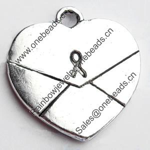 Pendant, Zinc Alloy Jewelry Findings, Lead-free, Heart, 23x23mm, Sold by Bag