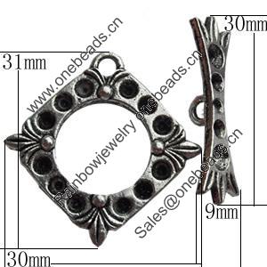Clasps Zinc Alloy Jewelry Findings Lead-free, Loop:30x31mm Bar:9x30mm, Sold by KG 