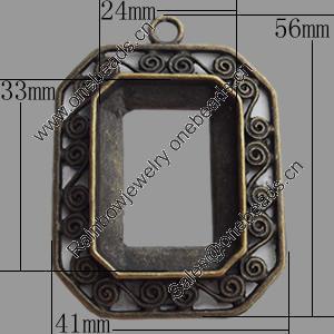 Zinc Alloy Pendant Settings, Lead-free, Outside diameter:41x56mm Inside diameter:24x33mm, Sold by Bag