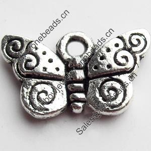 Pendant, Zinc Alloy Jewelry Findings, Lead-free, Butterfly, 15x9mm, Sold by Bag