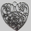 Pendant, Zinc Alloy Jewelry Findings, Lead-free, Heart, 52x54mm, Sold by Bag