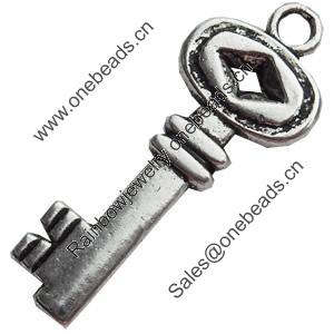 Pendant, Zinc Alloy Jewelry Findings, Lead-free, Key, 13x33mm, Sold by Bag