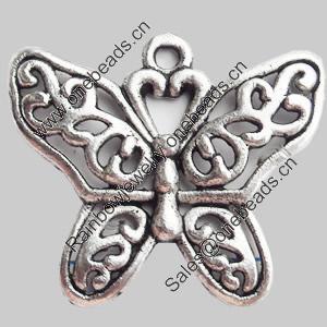 Pendant, Zinc Alloy Jewelry Findings, Lead-free, Butterfly, 29x23mm, Sold by Bag