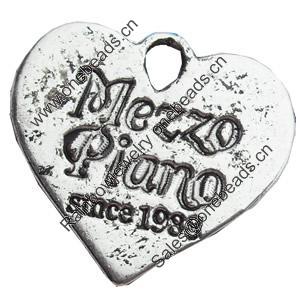 Pendant, Zinc Alloy Jewelry Findings, Lead-free, Heart, 22x21mm, Sold by Bag