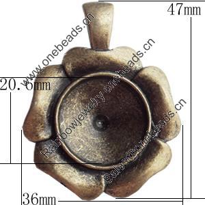 Zinc Alloy Pendant Settings, Lead-free, Outside diameter:36x47mm Inside diameter:20.6mm, Sold by Bag