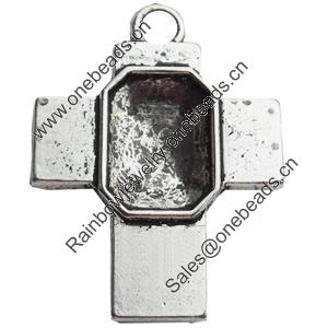 Zinc Alloy Pendant Settings, Lead-free, Cross, 33x44mm, Sold by Bag
