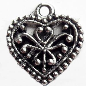 Pendant, Zinc Alloy Jewelry Findings, Lead-free, Heart, 15x16mm, Sold by Bag