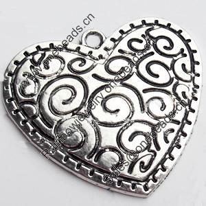 Pendant, Zinc Alloy Jewelry Findings, Lead-free, Heart, 44x39mm, Sold by Bag