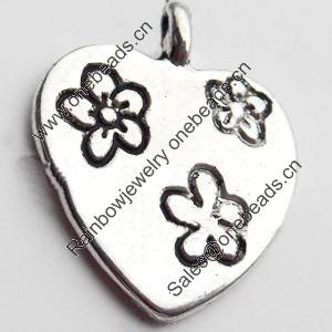 Pendant, Zinc Alloy Jewelry Findings, Lead-free, Heart, 15x19mm, Sold by Bag