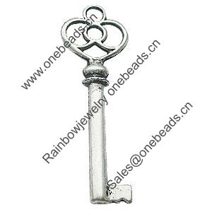 Pendant, Zinc Alloy Jewelry Findings, Lead-free, Key 19x61mm, Sold by Bag
