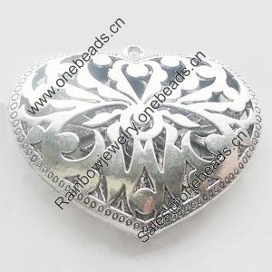 Hollow Bali Beads Zinc Alloy Jewelry Findings, Leaf-free, Heart 77x66mm, Sold by Bag