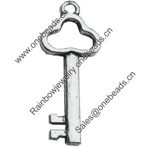 Pendant, Zinc Alloy Jewelry Findings, Lead-free, Key, 12x28mm, Sold by Bag